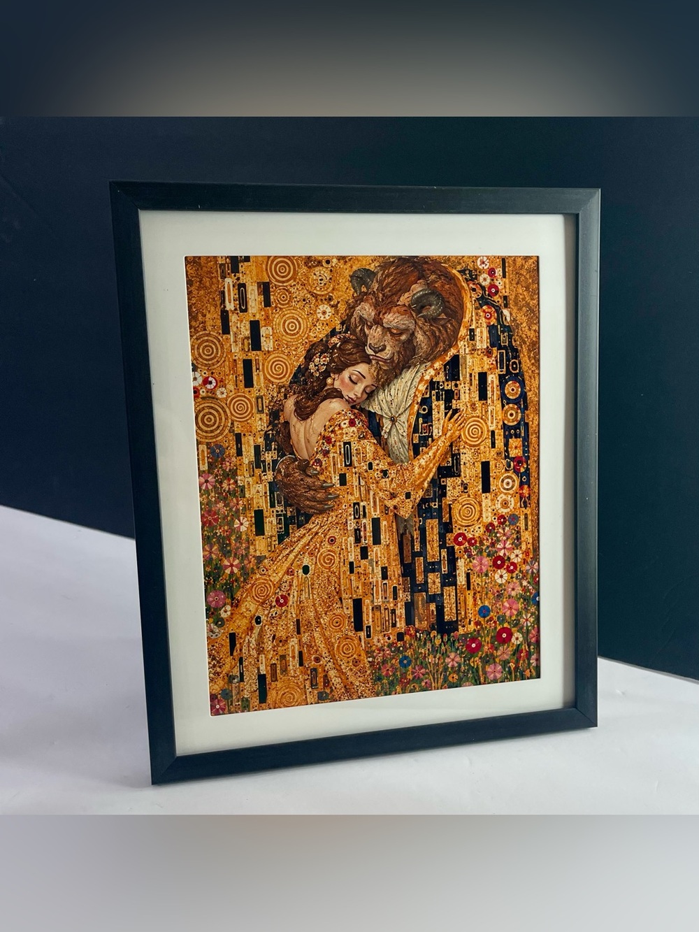 Framed Beauty and the Beast Klimt-Style Art Print 10x 12